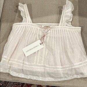 LoveShackFancy Cream Pleated Ruffle Top